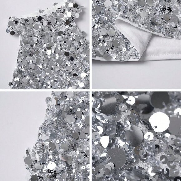 Silver Elegant Women's halter Collar Sexy Sleeveless ho9lidaySequin - Picture 11 of 11